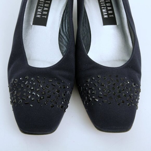 Stuart Weitzman Navy Embellished Closed Toe Block Heel Pumps in Navy Size 9 - Picture 9 of 12